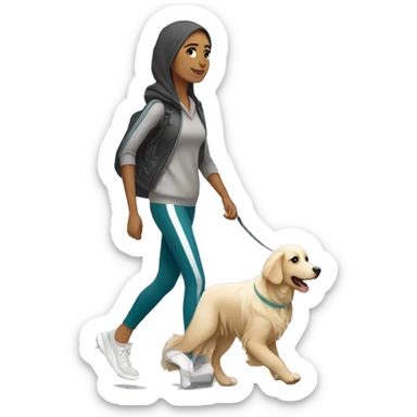 Arab woman wearing athleisure walking white golden retriever sticker