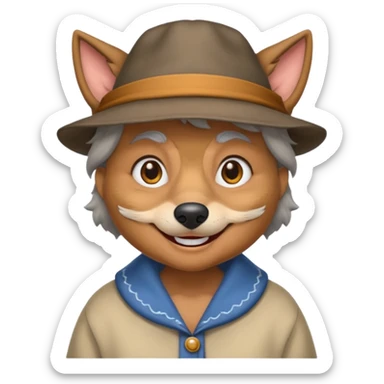 The big bad wolf is wearing Grandma's clothes and a hat, yet its face still looks like a wolf's. sticker
