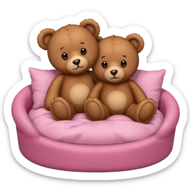 Brown teddy bears cuddling in pink bed sticker
