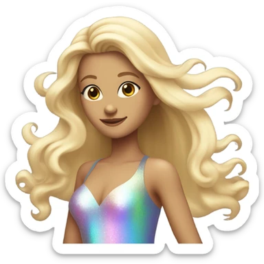Dancing blonde girl long hair in an iridescent dress sticker