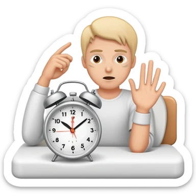 character waking up with alarm clock ringing sticker