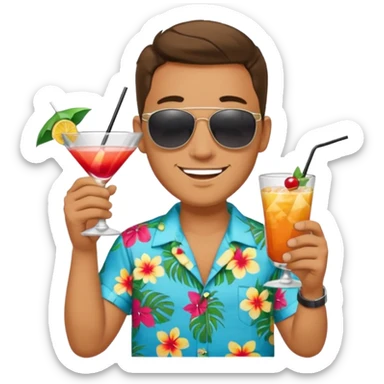 Male pool party with cocktails head sticker