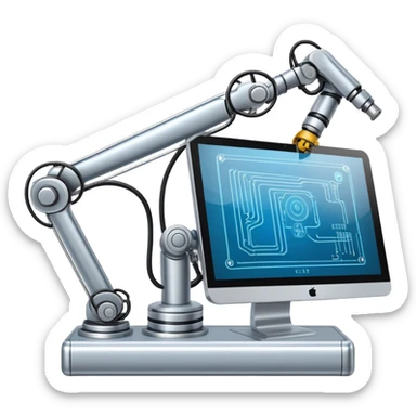 web browser window with circuit lines and a robotic arm, for automation sticker