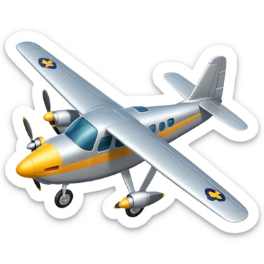 A small propeller plane with a bright painted nose and sturdy landing gear flying low and fast.
 sticker