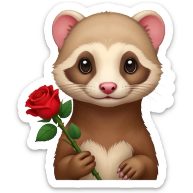 A ferret holfing a red rose sticker