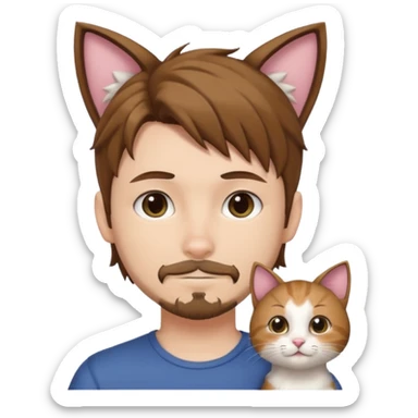 white boy with cat tail with goatee hair and cat ears with brown hair and anime features sticker