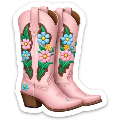 Pastel Pink cowgirl boots with pastel flowers sticker