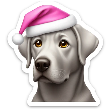 Silver Lab wearing pink Santa hat sticker