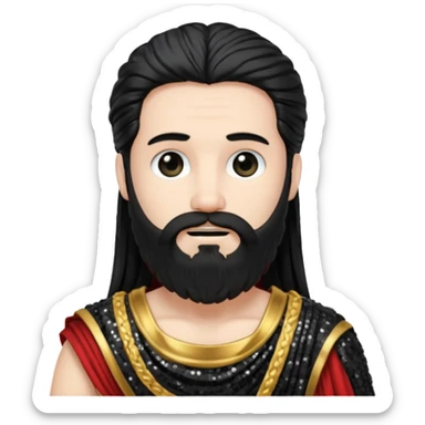 Pluto from Roman Deities with long black hair and beard , black sequin toga sticker