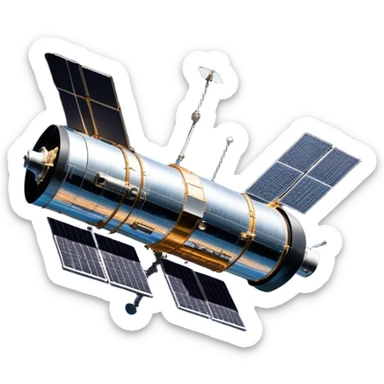  Cinematic Realistic Hubble Space Telescope – A majestic, ultra-detailed rendering of the Hubble Telescope floating above Earth. Its reflective metallic surface and vast solar panels stretch into the darkness, while the lens is pointed outward, capturing the mysteries of the cosmos. sticker