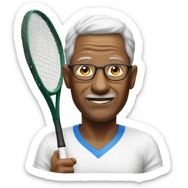 65 year old man playing tennis sticker