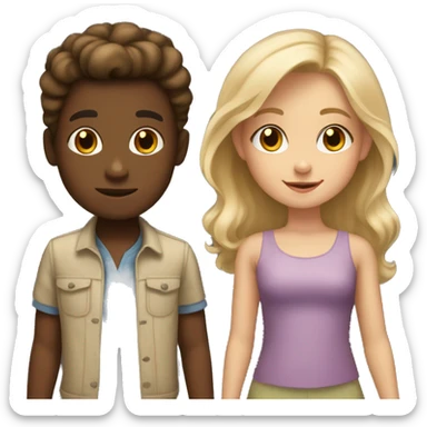  blonde boy and girl with brown hair and a brown skin kid sticker