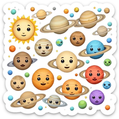solar system showing all planets with cute faces on planets sticker