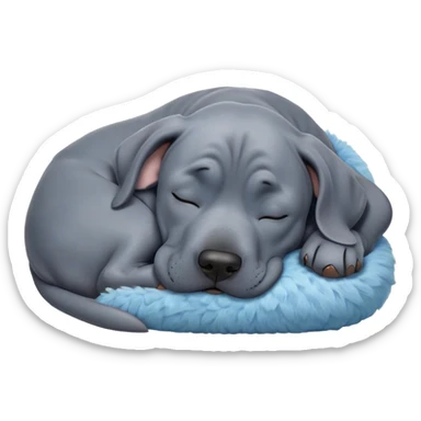 Meme-Worthy Cute Sleeping Blue Great Dane Portrait Emoji, Head resting peacefully with a contented smile, showcasing a delightfully massive build and a luxuriously soft blue Fur, eyes shut in a serene nap, Simplified yet hilariously adorable features, highly detailed, glowing with a soft, drowsy light, high shine, relaxed and utterly lovable, stylized with an air of playful laziness, bright and heartwarming, soft glowing outline, capturing the essence of a comically sleepy guardian, so meme-worthy it feels like it could instantly become the next viral sensation of adorable slumber! sticker