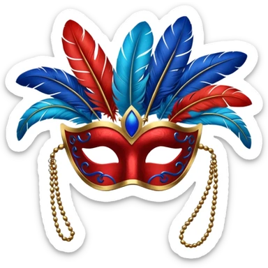 masquerade mask with red and blue feathers sticker