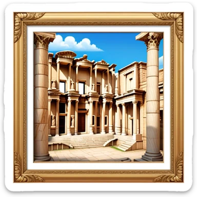 Cinematic Realistic Library of Celsus Landmark Emoji, depicted with an ornate ancient facade rendered with lifelike textures and warm, historical lighting. sticker