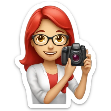 read headed girl (colour red) student taking picture with camera sticker