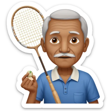 ancient guru india old man with 1 badminton racket sticker