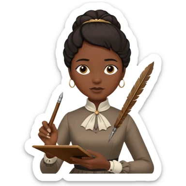 Jane austin writing with a quill in hand, make her black sticker