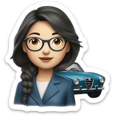 chinese girl with glasses drving alfa romeo sticker