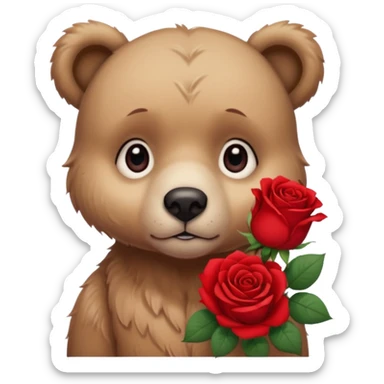Cute bear with sad  puppy dog eyes holding roses   🥹with this emoji expression  sticker