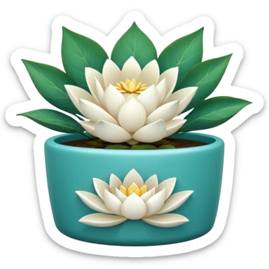 Decorative turquoise planter with a shallow, cylindrical shape and a white lotus flower plant sticker