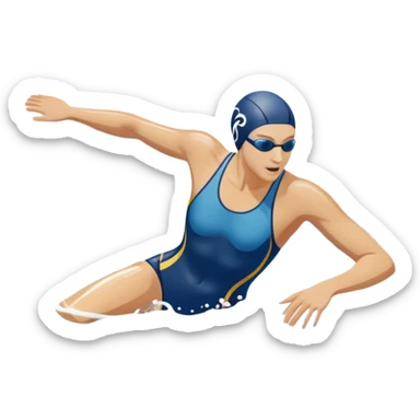 An icon featuring a swimmer in mid-stroke, cutting through the water with a strong, fluid motion. The design includes ripples around the swimmer’s body and a pool lane line in the background, symbolizing speed and technique in swimming. Transparent background highlights the grace sticker