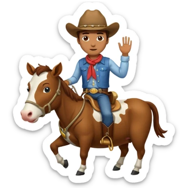 Cowboy with a horse head riding a cow sticker