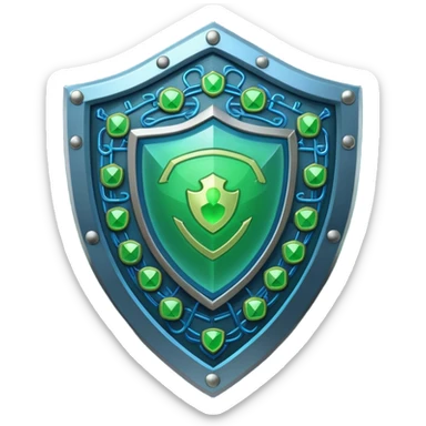 generate full blue cyber shield with different  green hack symbols  sticker