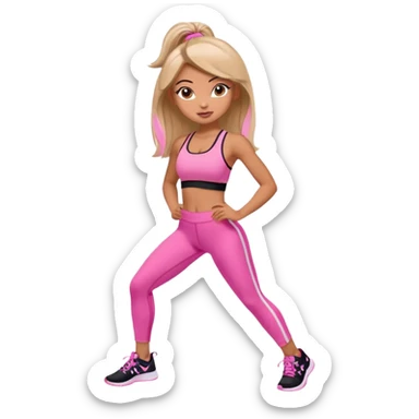 generate a pretty bratz girl in gym clothes doing workout sticker