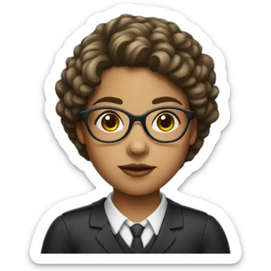 girl with round glasses, short curly hair, shoulder length, dressed as a lawyer sticker