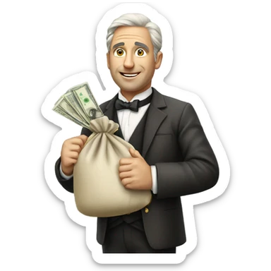 photorealistic aristocrat with money bag in his hands sticker