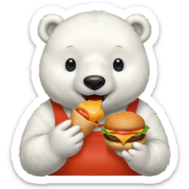polar bear with burger wearing red orange tshirt sticker