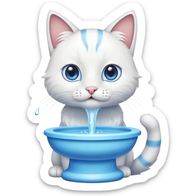 cat drinking from a water fountain sticker