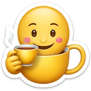 Basic yellow emoji with a hand with cup of tea sticker