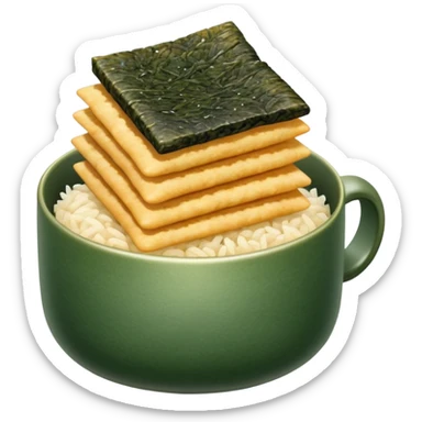 Japanese senbei rice cracker wrapped with sheet of nori seaweed, traditional snack served with green tea sticker