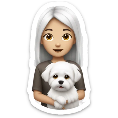 Asian girl with small white fluffy dog sticker