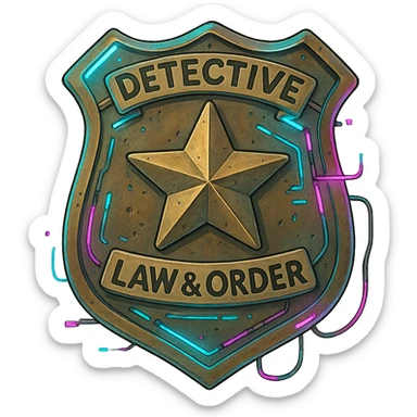 a detective badge, law and order. cyberpunk futuristic sticker