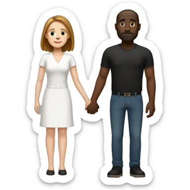 White woman with brown bob hair holding hands with a tall slim black man with a fade sticker