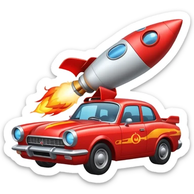 car with a rocket engine on the trunk with fire coming out of it sticker