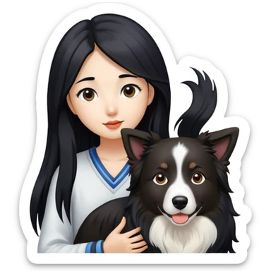  asiatic girl with long black  hair and border collie sticker