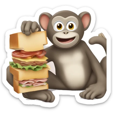 Monkey gives sandwich to a cat sticker