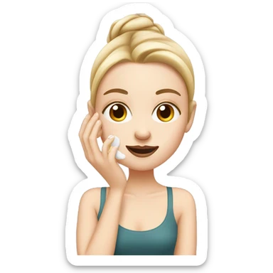 white girl applying cream on face sticker