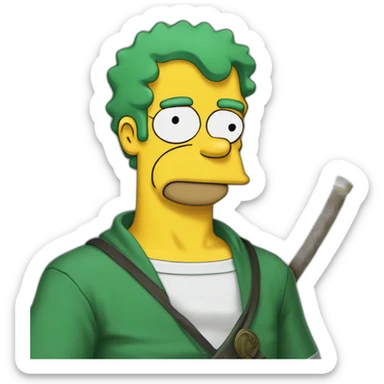 Homer simpson dress like Roronoa Zoro  sticker