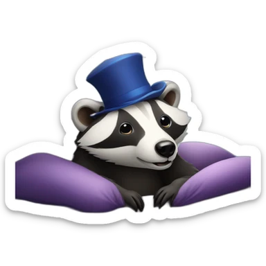 Badger with a nightcap on in a bed with sky full of stars sticker