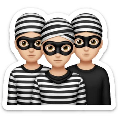 3 theif robbers emoji,Stripped shirt,eye mask, black head. sticker