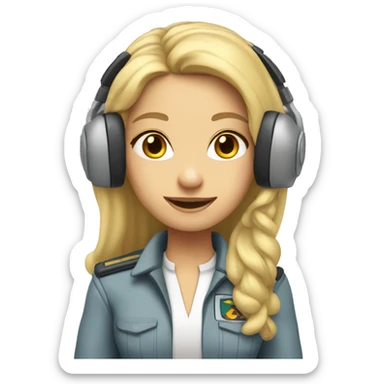 Blonde Pilot girl with headset and long hair  sticker