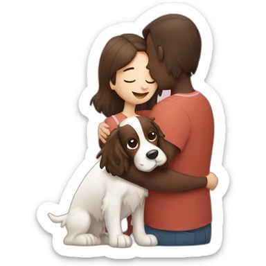 Springer spaniel with man and girl hug sticker