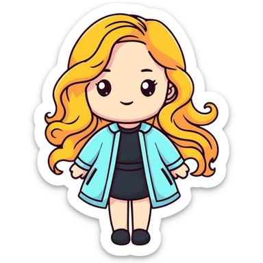 Stylish girl with long flowing wavy hair in fashionable outfit sticker