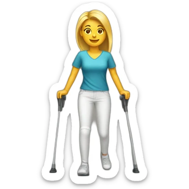 Woman with leg cast on crutches sticker
